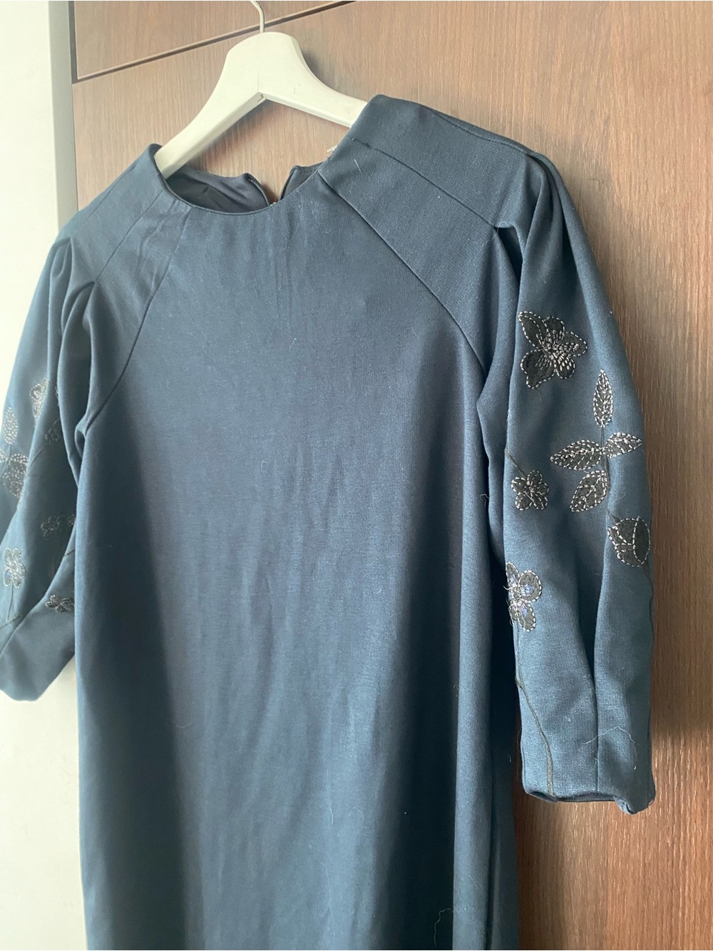 H&M Navy Shift Dress with Embroidered Sleeves